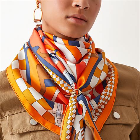 hermes scarf rings - wearing a Hermes scarf.